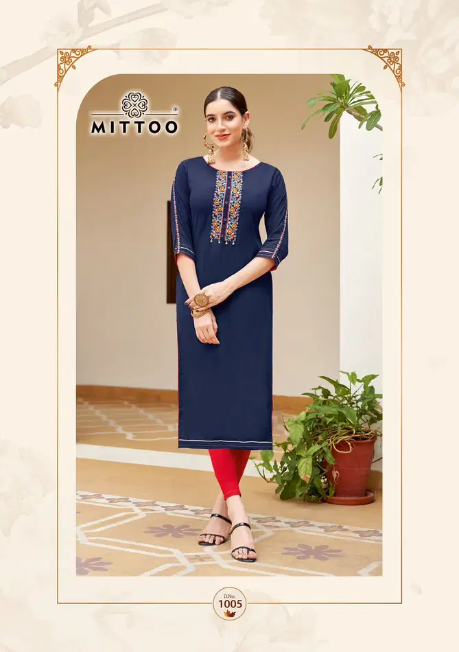 Riona By Mittoo Rayon Designer Kurtis Wholesale Price In Surat
